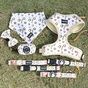 Okeypets wholesale small pet dog collar and leash harness set outdoor travel cute puppy neoprene dog harness set