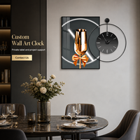 Horloge murale en verre cristal, ronde, analogique, avec des motifs abstraits de paysages et de boissons, pour la décoration du salon et de la salle à manger