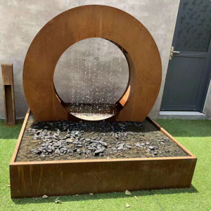 Fontaine sculpturale <span class=keywords><strong>contemporaine</strong></span> en acier Corten pour <span class=keywords><strong>jardin</strong></span>, fontaine demi-circulaire en métal rouillé - Product Image 6