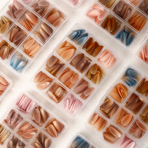 Faux ongles en amande à pointe courte, couvrance totale, style français, en ABS, à presser, pour salon de manucure - Product Image 3