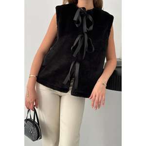 Gilet en velours noir pour femme, vêtement d'extérieur sans manches, chaud pour l'hiver - Product Image 2