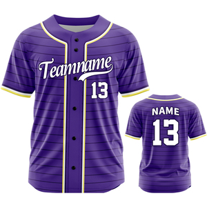 قميص بيسبول مخصص بأزرار كاملة سريع الجفاف وقابل للتنفس بياقة على شكل V، قميص بيسبول بالجملة بلون أرجواني متدرج للفرق Wbq67 - Product Image 3