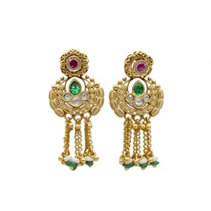 Ensemble collier et boucles d'oreilles en laiton plaqué or de qualité supérieure, élégant et glamour, pour femmes, pour les occasions de mariage. - Product Image 2
