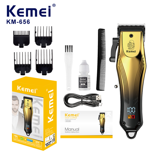 Kemei Km-656 2000mAh Li-battery Powerful Professional Brand Hair Clipper Gradient Hair Salon Cutting Trimmers Adjustable Blades