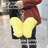 Porte-clés Papillons Arc-en-ciel en Peluche Douce, Pompon, Breloque de Sac en Forme de Papillon avec Boule de Fourrure Moelleuse