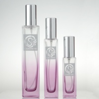 Flacon de parfum en verre épais de luxe 100ml 50ml 30ml Pompe pulvérisateur carrée en aluminium Logo personnalisé Pulvérisation Couleur rose CANSHENG