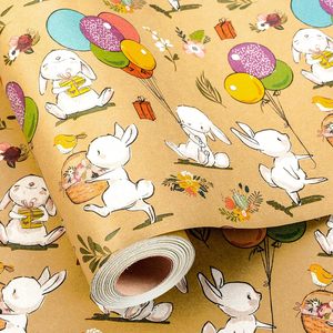 Easter Themed Kraft Wrapping Paper With Bunnies Balloons 1 Roll For Kids Gift Wrap - Product Image 1