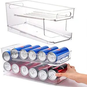 冷蔵庫用2層自動ローリング飲料ソーダ缶収納オーガナイザープラスチックディスペンサービン