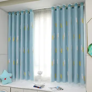 Grosir Sederhana, Mewah Linen Biru Soild Tirai Jendela Rumah untuk Ruang Tamu/