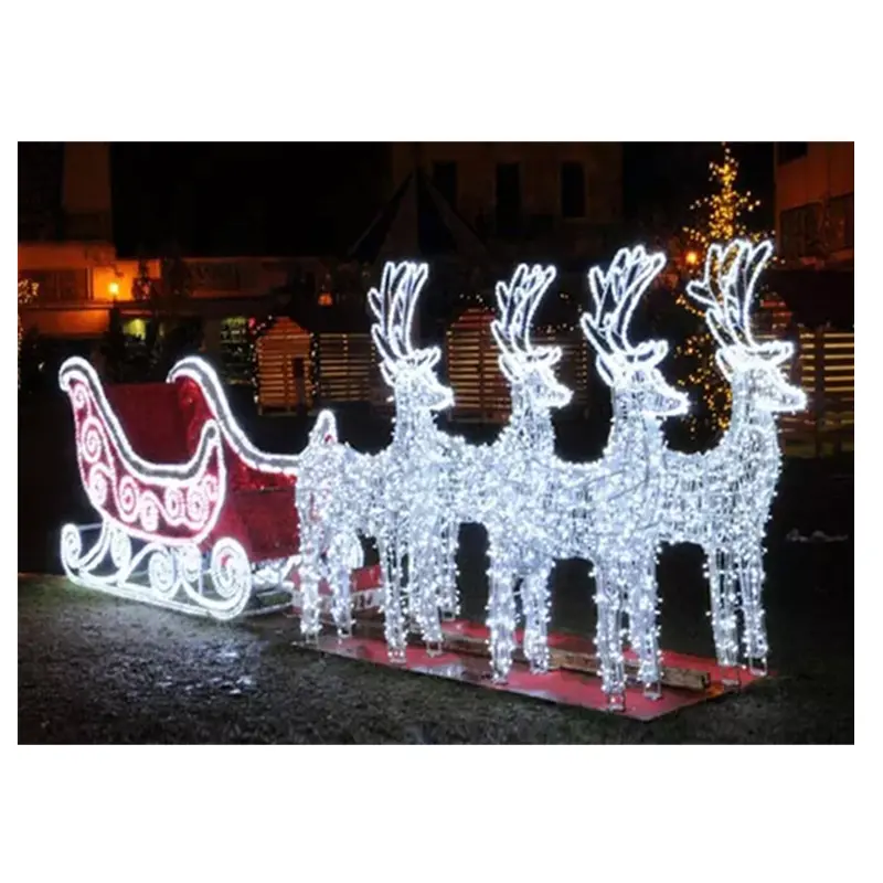 3D outdoor large led lighted reindeer and sleigh christmas decoration
