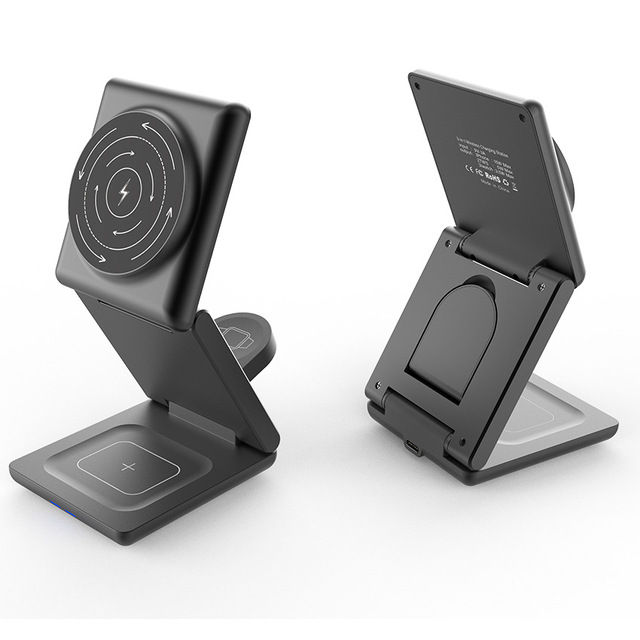 Universal Portable 3-in-1 Foldable Magnetic Wireless Charger with Fast 20W PD 3.0 Type-C Charging 10W Output SCP OTP Protection