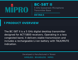 MIPRO High Speed 5GHz Digital Desktop Transmitter For Stable <b>Wireless</b> Conference Mic As A Rechargeable Gooseneck Mic Transmitter - Product Image 4