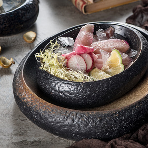 Plato Ovalado de Cerámica para Restaurante, Diseño de <span class=keywords><strong>Roca</strong></span>, para Sushi, Salmón, <span class=keywords><strong>Platos</strong></span> Fríos, <span class=keywords><strong>Platos</strong></span> Hondos para Postre - Product Image 1