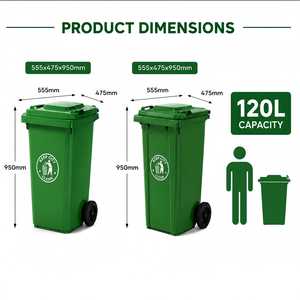 <span class=keywords><strong>Poubelle</strong></span> à roulettes en HDPE de 120 L pour extérieur, résistante aux conditions météorologiques extrêmes, grande capacité, pour le <span class=keywords><strong>recyclage</strong></span> des déchets - Product Image 6