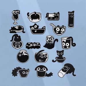 Kartun untuk botol kucing hitam anak kucing gaya Punk kerah logam lencana gelap hewan Enamel Pin untuk pakaian ransel perhiasan - Product Image 2