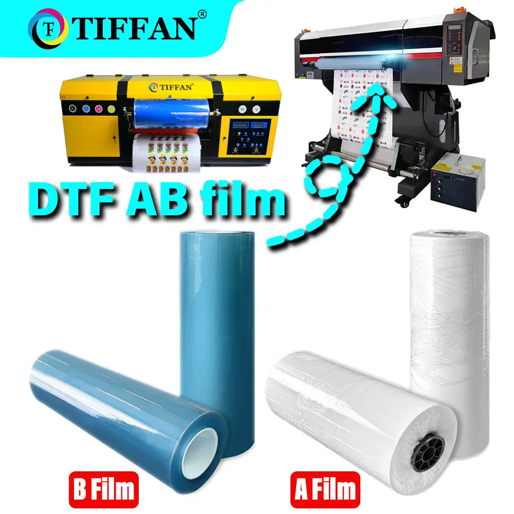 Filme UV DTF AB para TIFFAN A3 A4 Filme UV DTF AB Rolo de transferência de filme PET Têxteis de alta temperatura para impressora UV Embalagem Neutra