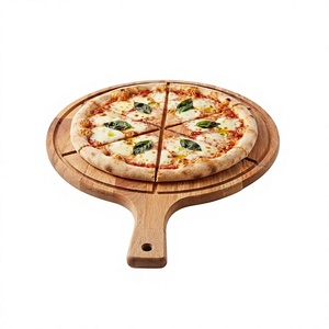 Plateau à pizza rond en bois d'acacia AZ ENTERPRISES avec poignée perforée, planche à découper et à servir, compatible lave-vaisselle - Product Image 1