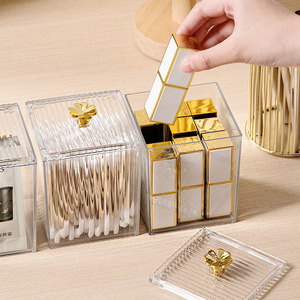 Transparent <b>Makeup</b> Organizer With Lid Plastic Storage Box For Cotton Swabs And Lipstick <b>Dressing</b> <b>Table</b> Accessory - Product Image 3