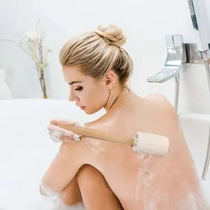 Lightweight Eco-friendly Spa Scrubber Long Wood Handle Natural Exfoliating Loofah Men Modern Portable <b>Body</b> Cleaner <b>Scrub</b> Brush - Product Image 2