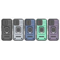 Coque de protection antichoc de luxe avec anneau support et cache caméra coulissant pour iPhone 13 14 Pro 15 Plus 16 17 Pro Max