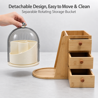 Ensemble de rangement cosmétique moderne en bambou naturel de qualité supérieure avec quatre niveaux, support rotatif multifonctionnel pour chambre à coucher