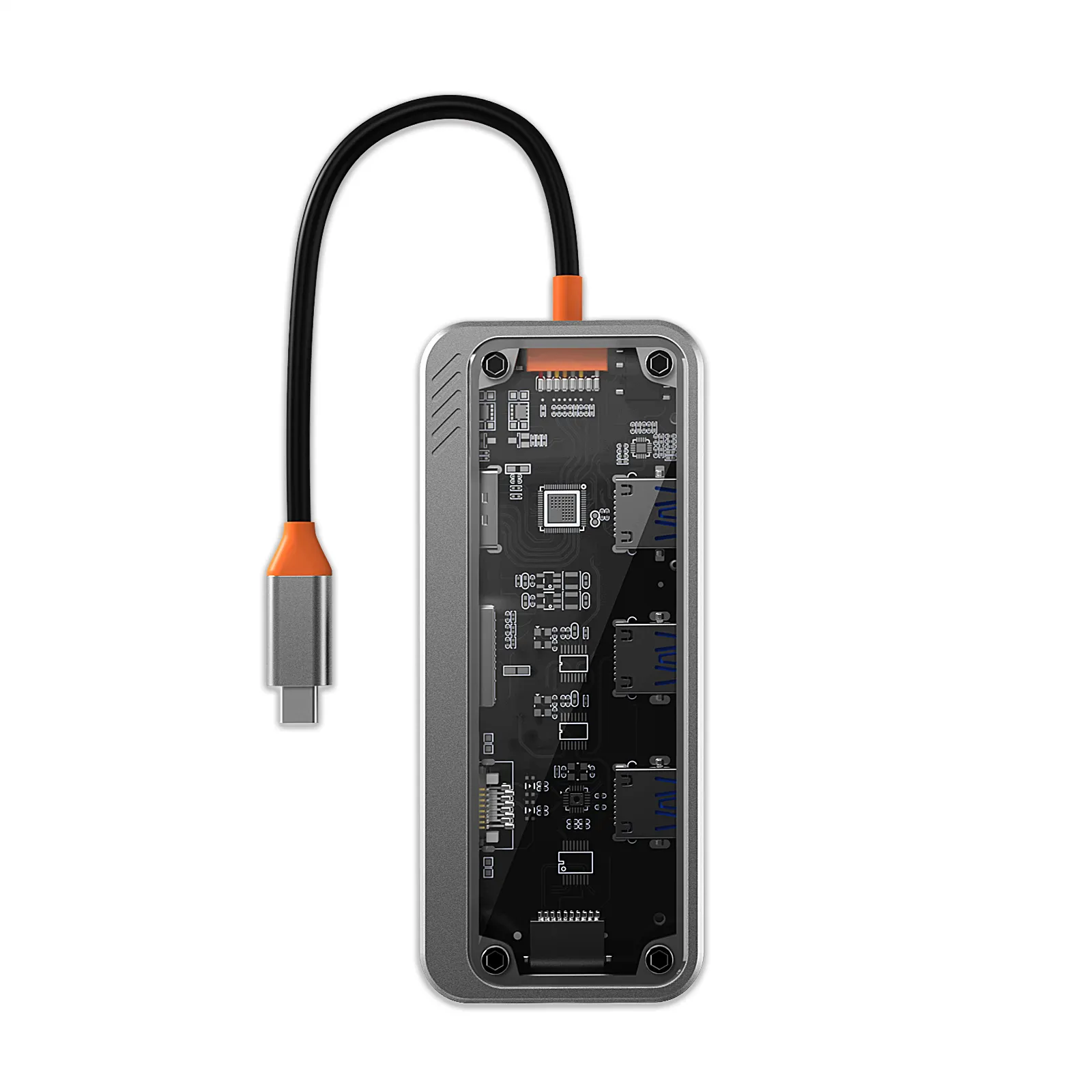 Transparan 10 in 1 hub Tipe C 4K HDTV VGA tipe C PD USB 3.0 RJ45 1000Mbps pembaca kartu Ethernet SD TF Audio 3.5mm