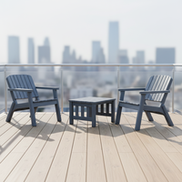 Ensemble de mobilier de jardin en plastique PP pour extérieur, 3 pièces, comprenant un fauteuil une place et une table basse, en plastique injecté