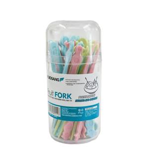 Ensemble de fourchettes à fruits en plastique, fourchettes à gâteau à deux dents de style dessin animé, fourchettes à fruits/en-cas jetables emballées en sachet/ou en seau - Product Image 5