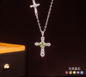 Collar con colgante de cruz de cristal natural de 6 mm, estilo hip hop, plata de ley 925, joyería minimalista y delicada para mujer. - Product Image 2