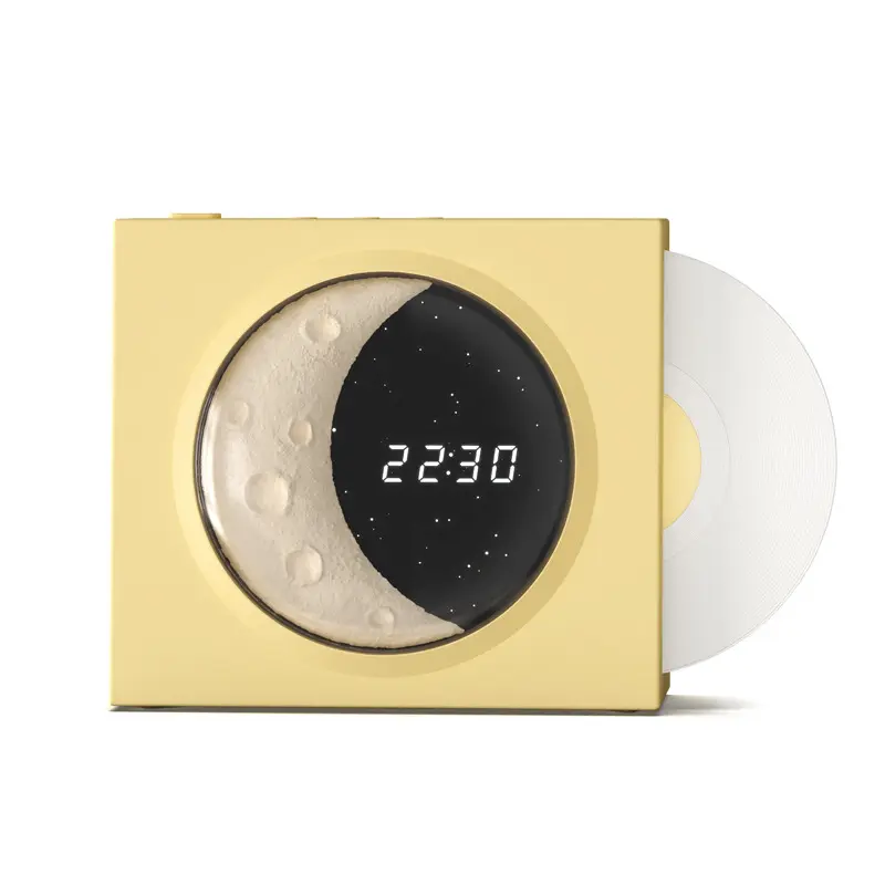 Pemutar CD Stereo Mini Retro portabel, pengeras suara rumah rongga independen dengan jam lampu malam bulan untuk Streaming musik nirkabel
