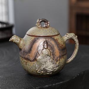 <span class=keywords><strong>Tetera</strong></span> de Cerámica Hecha a Mano con Diseño Retro de Buda Verde Musgo, Taza de Té Individual, Juego de Té Doméstico de Cerámica que No se Quema - Product Image 1