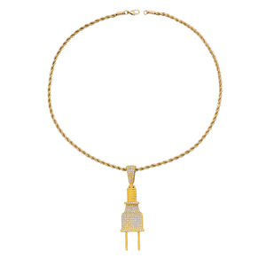 European American Fashion Men's Hip-Hop Trendy Necklace Unique Power <strong>Plug</strong> Pendant Butterfly Shape New Exaggerated Cuban <strong>Chain</strong> - Product Image 5
