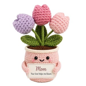 Plante en pot de tulipes au crochet fait main avec pot, décoration en fil pour la maison, cadeau - Product Image 5