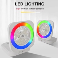 Ventilateur de bureau rechargeable avec lumière et haut-parleur avec ventilateur avec l Led Super Bass Speak Ventilateur de table avec haut-parleur bleu lumineux