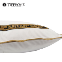 TIFFHOME 45*45cm Housses de coussin carrées simples Blanc Or, Taies d'oreiller modernes et portables, Housse de coussin de jardin et d'extérieur