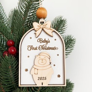 Xiangfeng Wooden <b>Christmas</b> <b>Ornament</b> Baby's <b>First</b> <b>Christmas</b> 2025 Bear Design Engraved Tree Decoration - Product Image 1