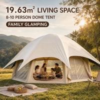 Dôme de glamping gonflable de 19,63 m², tente de camping en toile de coton 5x5m, colonnes d'air en PVC de 16 cm, hublot en TPU pour événements familiaux