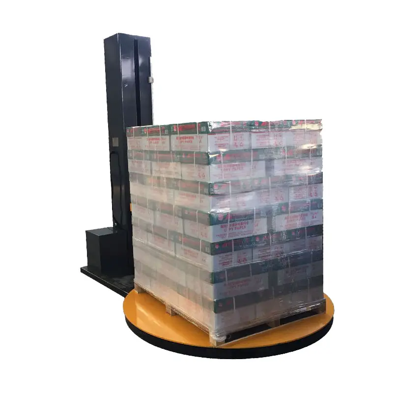 टर्नटेबल स्वचालित चटाई खिंचाव फिल्म लपेटकर पैकिंग मशीन गत्ते का डिब्बा बॉक्स हवाई अड्डे के सामान खिंचाव आवरण