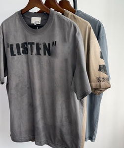 تي شيرت رجالي منسوج من القطن مطرز بالأسى مقاس كبير مناسب بنمط عالي فضفاض متعدد الألوان - Product Image 3