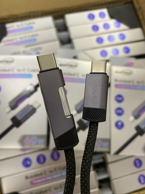 Colorful 2 in 1 60W Type C to Type Fast Charging Cable Glow USB Data Cords for Phone