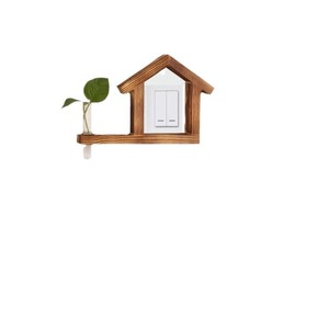 Solid Wood Switch Cover House Shape Decorative <b>Frame</b> With <b>Plant</b> Design For Home Wall Decoration - Product Image 1