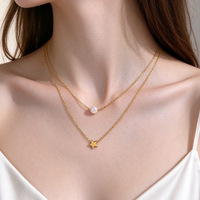 Collier double couche en acier inoxydable avec perles et étoiles, tendance transfrontalière, simple, en acier, inaltérable