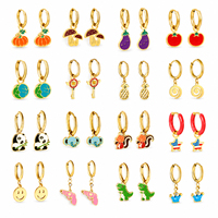 Groothandel 18K PVD vergulde roestvrijstalen emaille charme oorringen schattige dieren fruit mode sieraden voor vrouwen meisjes