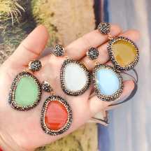 Commercio all'ingrosso turco design pave crystal cat eye stone pendant ciondola l'orecchino strass stud fashion jewelry orecchini DZE214 - Product Image 2