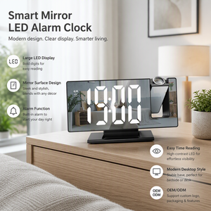 Horloge numérique à <span class=keywords><strong>projection</strong></span> 3D personnalisée <span class=keywords><strong>avec</strong></span> alarme, <span class=keywords><strong>radio</strong></span> murale et projecteur LED pour chambre à coucher - Product Image 1