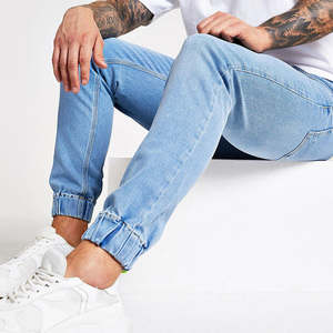 Pantalons de jogging en denim bleu clair à taille élastique, style tendance, prix bas pour hommes - Product Image 4