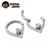 Wanita Titanium CZ Paved Water Drop Septum Clicker 16G G23 bahan Stud bentuk cincin hidung dan tindik telinga perhiasan