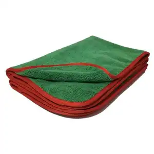 High Quality Water Absorption 400gsm Green Towel Red Edge Auto Car Wash Microfiber Cleaning Towel