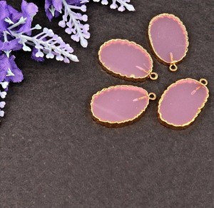 เสน่ห์ตัวเชื่อมต่อชุบทอง 30x18 MM ชุบโรสชอลซิโดนีรูปไข่ - Product Image 2