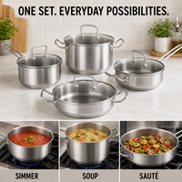 Ensemble de 8 ustensiles de cuisine en acier inoxydable, batterie de cuisine avec couvercles en verre, casseroles et faitouts compatibles induction